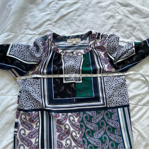 Loft Womens Satin Paisley Color Block Button Up Blouse - Picture 4 of 6